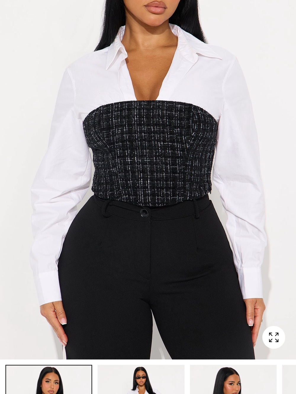Fashion Nova White Button-Down with Black Tweed Bustier